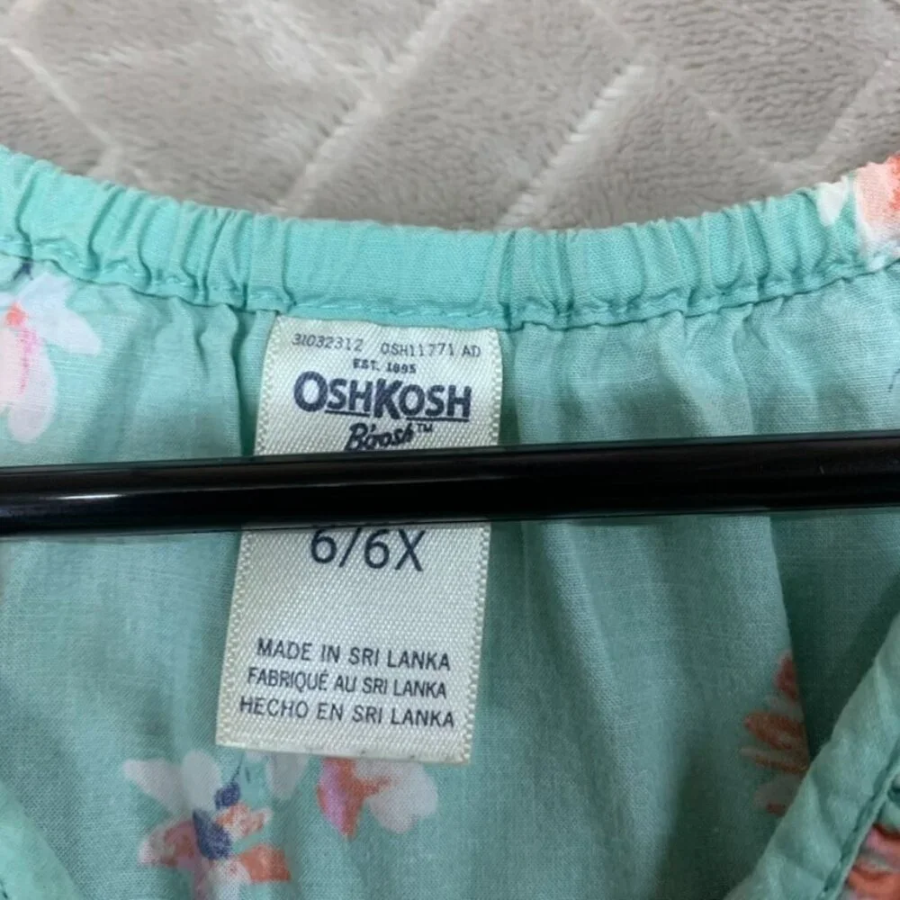 Oshkosh B'gosh Girls 6 Tank Top Turquoise Green Floral Ruffle A Line